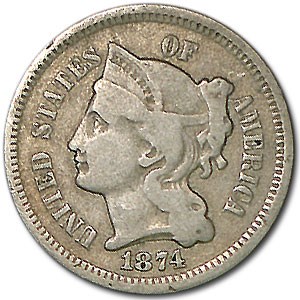 1874 3 Cent Nickel Fine 1874 3 Cent Nickel Fine